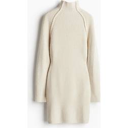 H&M Rib Knit Turtleneck Dress - Beige