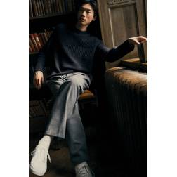 H&M Strukturstickad Tröja Regular Fit - Marinblå