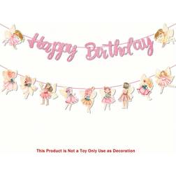 Shein Fairy Themed Birthday Party Banner Glitter Pink