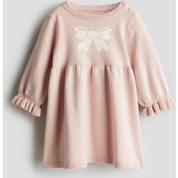 H&M Stickad Klänning - Rosa/Rosett