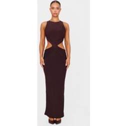 PrettyLittleThing Double Layer Slinky Twist Front Maxi Dress - Chocolate