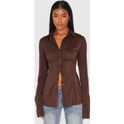 PrettyLittleThing Chiffon Fitted Shirt - Dark Chocolate