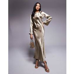 In The Style Liquid Satin Bias Cut Maxi Dress - Bronze