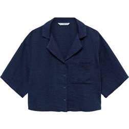 Mango Bambie Short Sleeve Cotton Shirt - Night Blue