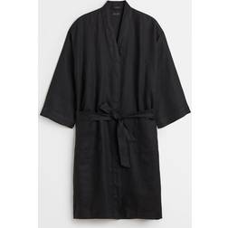 H&M Washed Linen Dressing Gown - Black