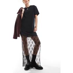 New Look Stram Og Sort Midinederdel I Blondestof