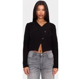 PrettyLittleThing Black Knit Asymmetric Button Up Cardigan - Black