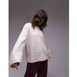 Topshop Knitted Boxy Fluffy Crew Oversized Jumper - Oat/Neutral