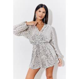 In The Style Sequin Multiway Tie Playsuit - Silver