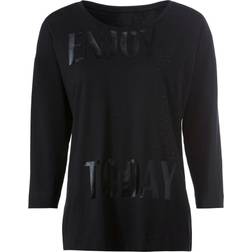 Street One Gedessineerd Shirt Met 3/4 Mouwen In Structuuroptica - Zwart