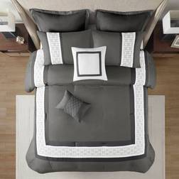 510 Design 8 Piece Embroidered Comforter Set Bedspread Gray