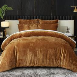 Ivellow Crushed Velvet Comforter Set Queen Size 5 pcs Bedspread Gold (228.6x228.6cm)