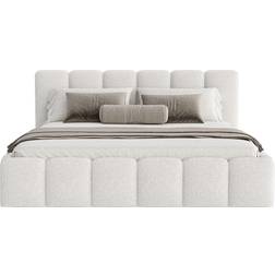 FEDVE Polsterbett Lukhi aus Bouclé-Stoff 180x200 cm Weiß Betten-Sets