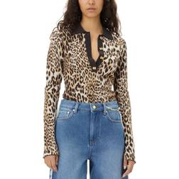 Ganni Fine Merino Jacquard Leopard Polo - Leopard