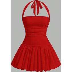 Shein Ruched Halter Mini Dress - Solid Color