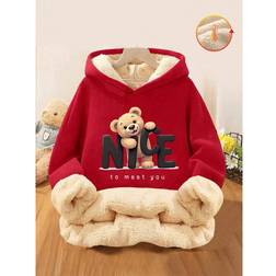 Shein Cute Bear Print Thermal Lined Hooded Sweatshirt - Casual Style