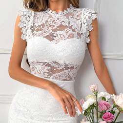 Shein Spitzenkleid Für Damen - Weiß