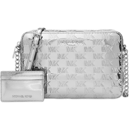 Michael Kors Jet Set Monogram Metallic Crossbody Bag - Silver