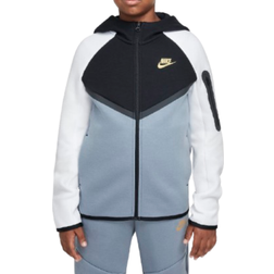 Nike Big Kid's Sportswear Tech Fleece Full Zip Hoodie - Cool Grey/Black/White/Metallic Gold (HV5867-065)