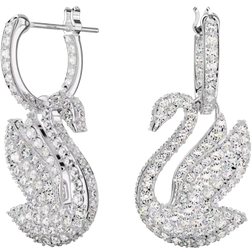 Swarovski Pendants d'oreilles Swan, Cygne, Blanches, Métal rhodié