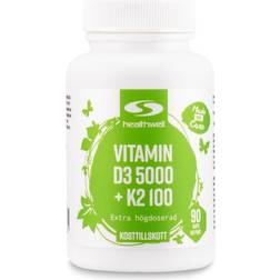 Healthwell Vitamin D3 5000 K2 100 Kapsler 90 st