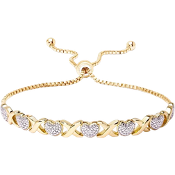 Macy's Accent Heart X Link Bracelet - Gold/Diamonds