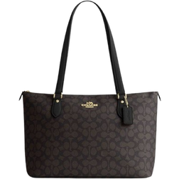 Coach Gallery Tote Bag In Signature Canvas - Gold/Walnut/Black