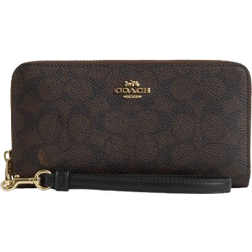 Coach Long Zip Around Wallet in Signature Canvas - Gold/Walnut/Black