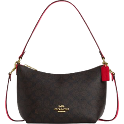 Coach Zip Top Shoulder Bag in Signature Canvas - Gold/Walnut/Bold Red