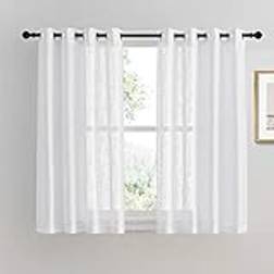 PONY DANCE Semi Sheer Faux Linen Voile Curtains 52 inch x D 54 inch