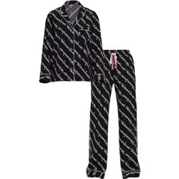 Victoria's Secret Flannel Long Pajama Set - Black Ribbon Script