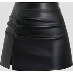 Shein Elegant Retro High Waist Flared A-Line Mini Skirt - PU Leather