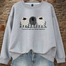 Shein Plus Size Sheep Letter Slogan Pullover - Fall/Winter