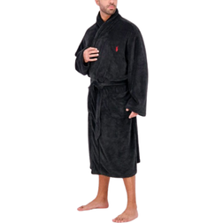 Polo Ralph Lauren Men Microfiber Plush Long Sleeve Shawl Collar Robe - Black