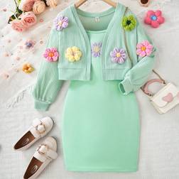 Shein Colorful 3D Floral Decor Jacket Set - Colorful