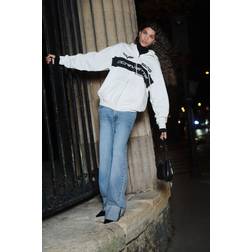 H&M Oversized Printed Zip-Through Hoodie - Cream