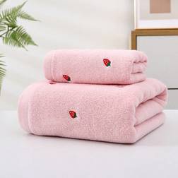 Shein Thick Absorbent Strawberry Embroidered Set Guest Towel Pink (75x34cm)