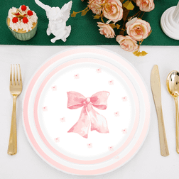 Shein Pink Bow Cartoon Pattern Disposable Paper Plate 7/9 Inch