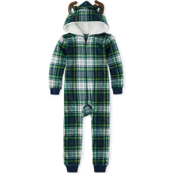 The Children's Place Kid's Matching Family Fleece Plaid Moose One Piece Pajamas - Green (3032981-1485)