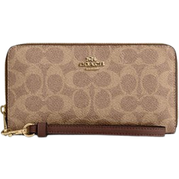 Coach Long Zip Around Wallet In Signature Canvas - Gold/Tan/Brown