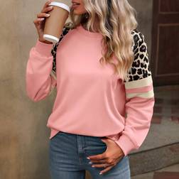 Shein Leopard Print Raglan Sleeve Sweatshirt - Pink