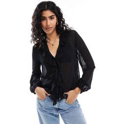 Stradivarius Flowing Ruffled Shirt - Black