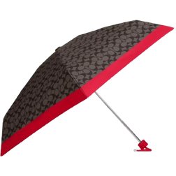 Coach Uv Protection Signature Mini Umbrella - Nylon/Silver/Brown Bold Red