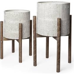 Mercana Groot Ceramic Wooden Base Plant Stands Set of 2 15.0 In L X 15.0 In W X 23.0 In H