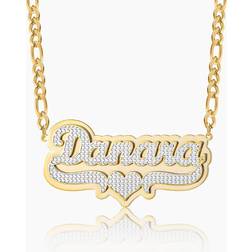 Dorado Double Plated Pop Out Heart Name Necklace w/ Figaro Chain