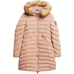 Superdry Mid-Length Fuji Quilted Coat With Faux Fur Hood - Winter Taupe