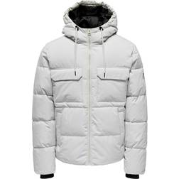Only & Sons Padded Coat with Hood Utility Pockets - Ice Grey