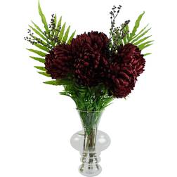 Leaf Red Chrysanthemum Flowers Glass Bubble Vase 95cm H x 60cm W x 60cm D Artificial Plant