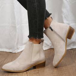 Shein Elegant Chelsea Boots With Side Zipper - Beige