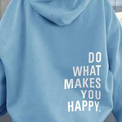 Shein Plus Size Hoodie Sweatshirt With Letter Print - Casual